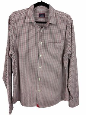 UNTUCKit Men’s Large Slim Fit Red Blue Gingham Check Stretch Button Up Shirt
